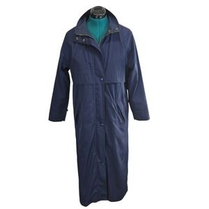Vintage LL Bean Long Raincoat Trenchcoat Wool Lined Navy Blue Womens Size S